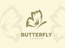 Butterfly Logo Design Beautiful Flying Animal, Company Brand Icon Illustration