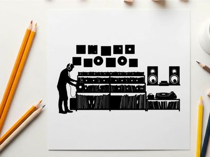 Silhouette of a man in a music studio with silhouette