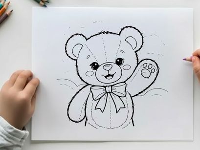 Cute teddy bear holding heart vector illustration flat design
