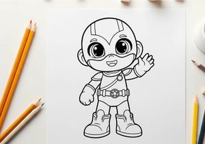 Cute baby superhero waving vector illustration flat design