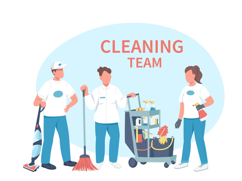 Janitorial service flat color vector faceless characters