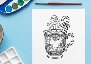 Elegant Christmas mug with candy cane and snowflake decoration for festive holiday celebrations