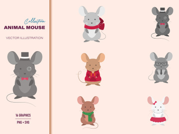 Mouse cartoon animal vector illustration set. preview picture