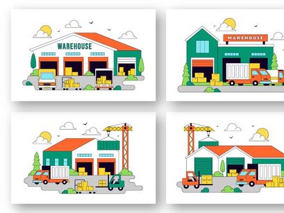 10 Warehouse Vector Illustration