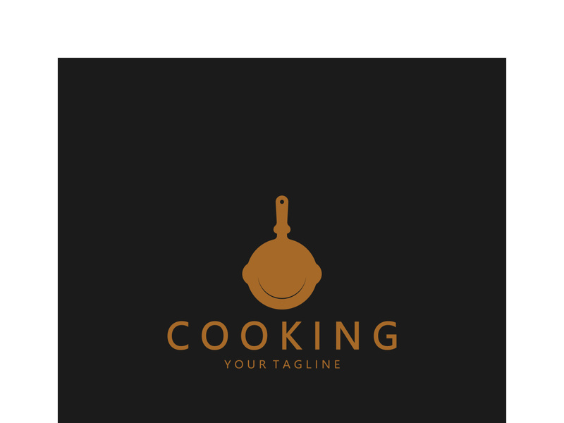 frying pan and spatula logo, kitchen cooking equipment, for business, company, restaurant