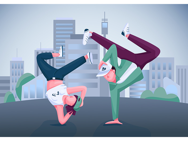 Urban dancers flat color vector illustration