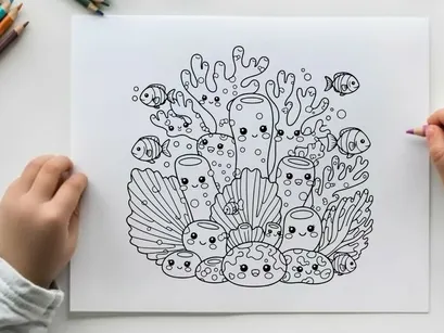 Cute sea creatures underwater vector illustration flat design