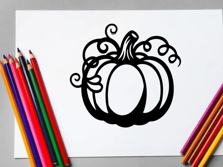Stylized Halloween Pumpkin Illustration with Curled Vines