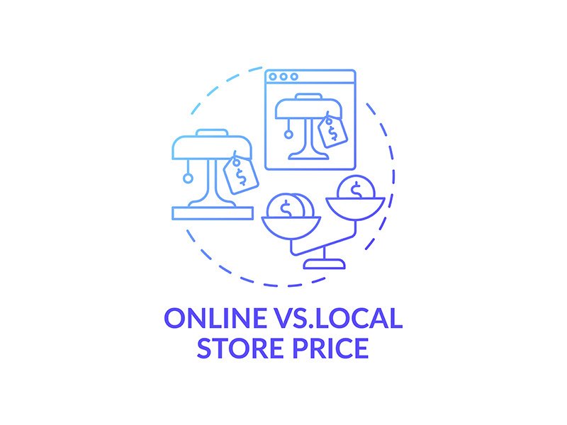 Online vs. local store price concept icon