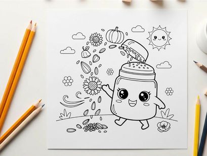 Cute salt shaker character with autumn harvest vegetables vector illustration
