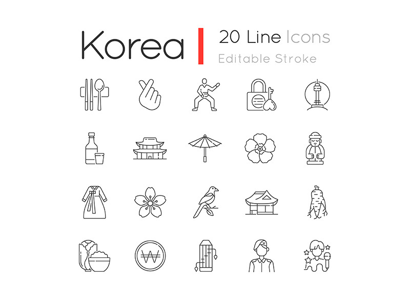 Korea linear icons set