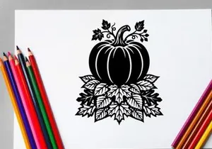 Stylized pumpkin with leaves for autumn or Halloween decor