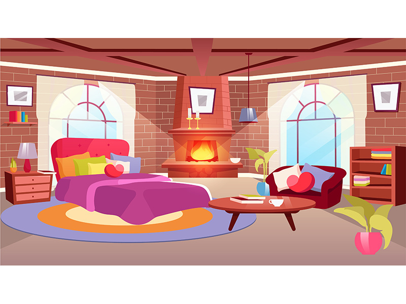 Woman bedroom interior flat vector illustration