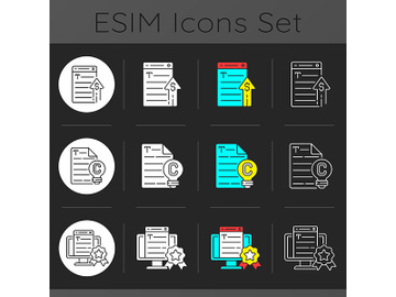 Professional copywriting services dark theme icons set preview picture