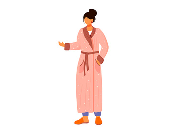 Woman in pastel bathrobe flat color vector illustration preview picture