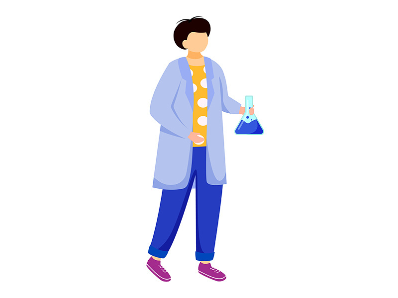 Science student in lab coat flat vector illustration