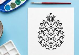 Ilustrasi seni garis pinus. Sketsa botani bergambar tangan pohon konifer biji.