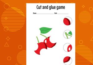 10 Pages Cut and glue game for kids with fruits. Cutting practice for preschoolers. Education page