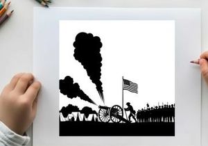 American civil war silhouette of soldier and cannon firing