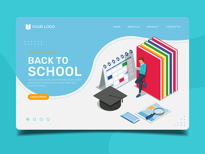 Back to school with student, books, calendar - Landing page illustartion template