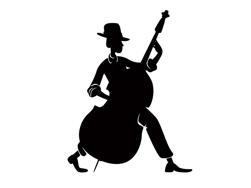Musician with double bass black silhouette illustration
