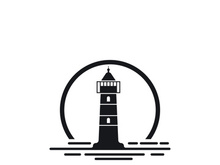 Lighthouse icon logo and vector illustration beacon tower design vintage symbol