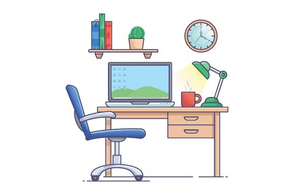 Workplace with computer. Flat modern vector illustration. graphic design illustration