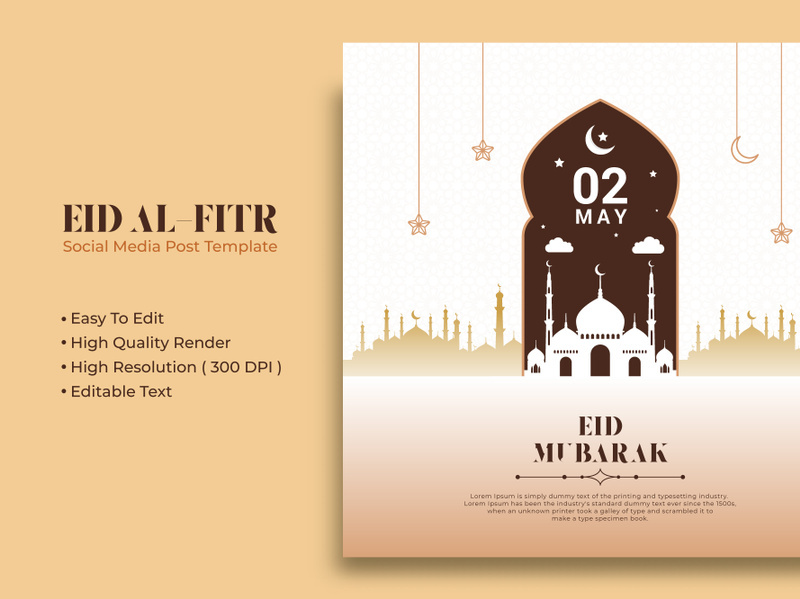 Eid mubarak social media post template design Premium Vector