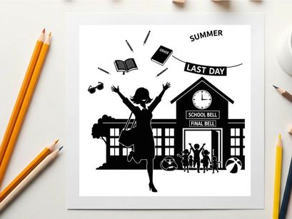 Silhouette of a girl celebrating last day of summer school