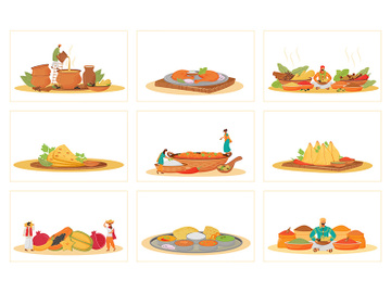 Indian traditional meals flat concept vector illustrations set preview picture