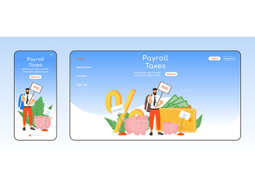 Payroll taxes adaptive landing page flat color vector template preview picture