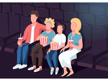 Family in cinema flat color vector illustration preview picture
