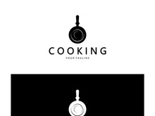 frying pan and spatula logo, kitchen cooking equipment, for business, company, restaurant