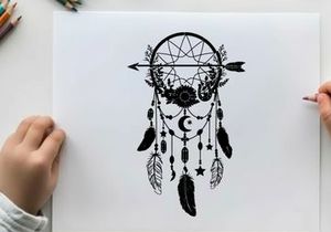 Silhouette dreamcatcher with moon stars and feathers