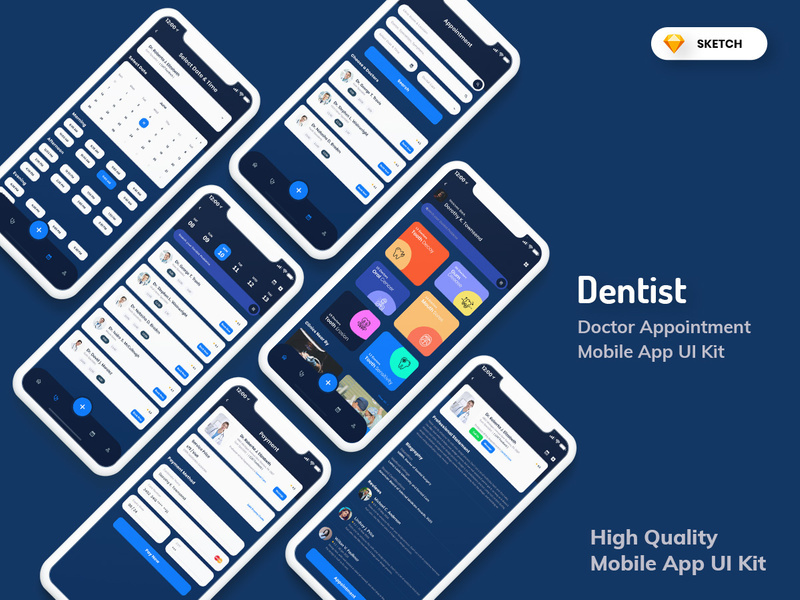 Dentist Appointment Mobile App Dark Version (SKETCH)