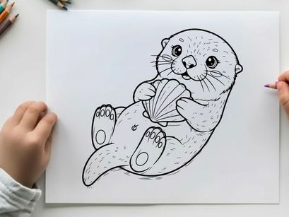 Cute otter holding fish vector illustration flat design