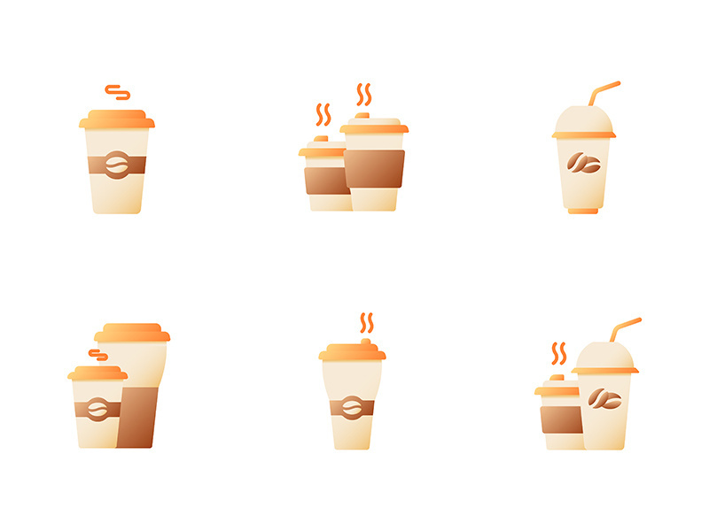 Coffee menu for take away vector flat color icon set