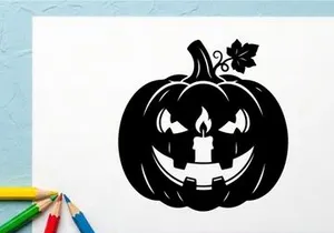 Halloween Pumpkin with Carved Face and Candle Light