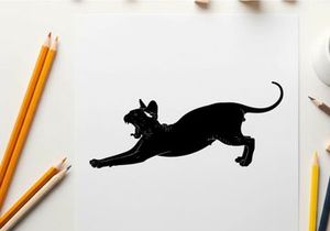 Black silhouette of a panther in mid pounce on white background