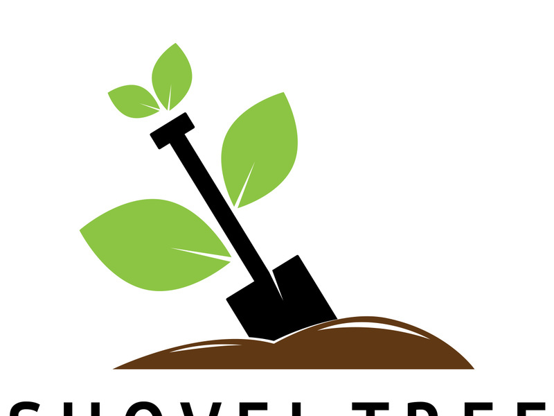 Shovel logo for agriculture, excavation,building, mining foundation. gardening vector set design with leaves