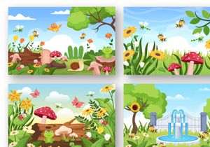 13 Beautiful Garden Landscape Cartoon Background Illustration