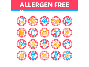 Allergen Free Products Vector Thin Line Icons Set preview picture
