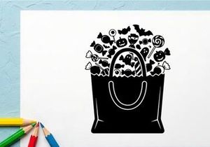 Black and white shopping bag with flowers and decorative elements