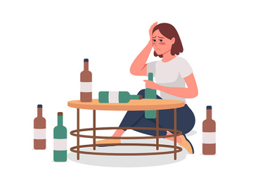 Girl with alcoholism semi flat color vector character preview picture