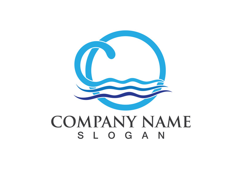 Blue water wave logo design template