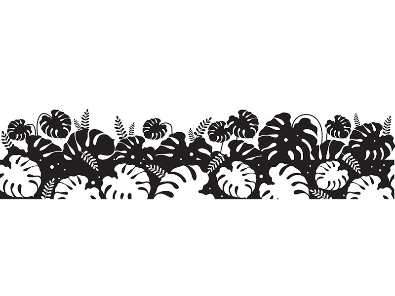 Monstera leaves black silhouette seamless border