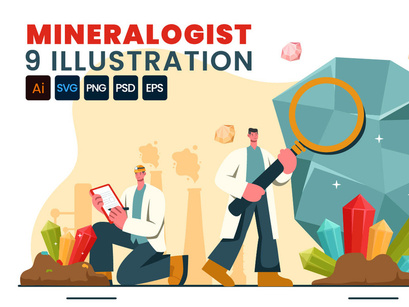 9 Mineralogist Vector Illustration