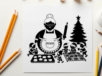 Black woman baking christmas cookies with silhouette tree