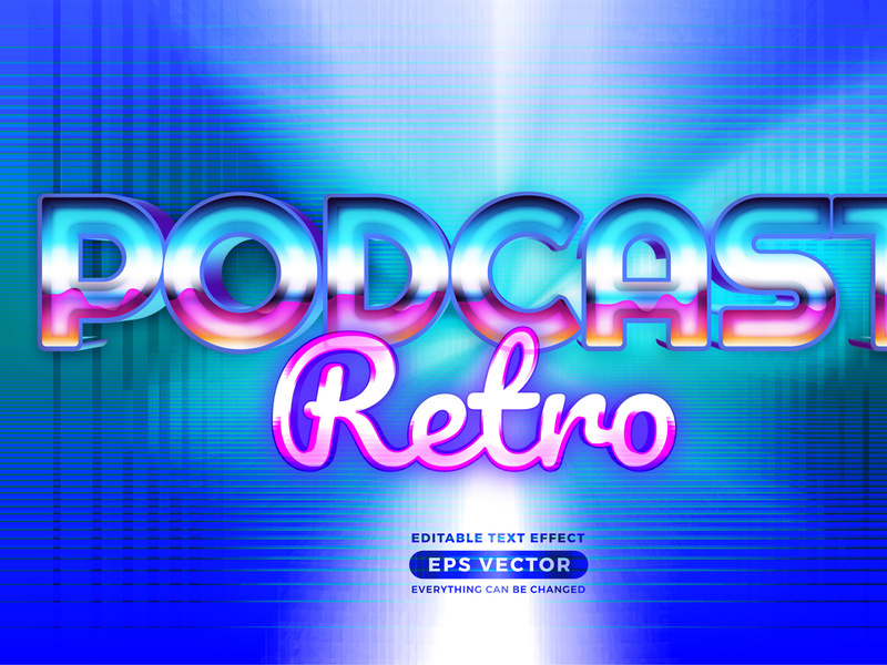 Podcast retro editable text effect retro style with vibrant theme concept for trendy flyer, poster and banner template promotion