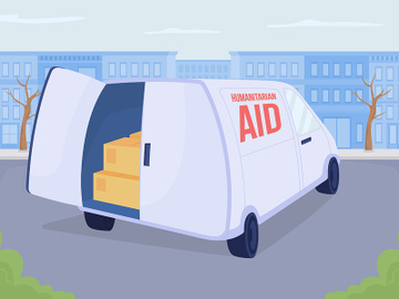 Delivering humanitarian aid to Ukraine flat color vector illustration preview picture